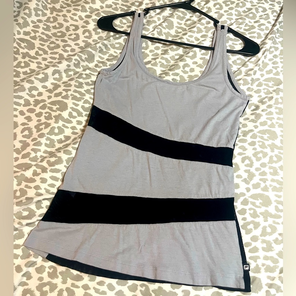 Fabletics grey and black mesh tank Size S